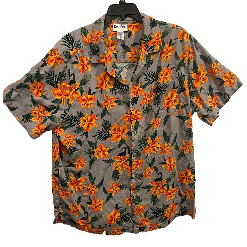 King Size Hawaiian Tropical Print Rayon Button Down Casual Shirt Size 2XL Big